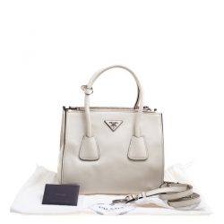 Pre Owned Prada Off White Leather Double Zip Tote