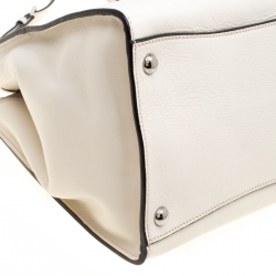 Pre Owned Prada Off White Leather Double Zip Tote