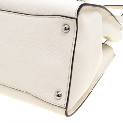 Pre Owned Prada Off White Leather Double Zip Tote