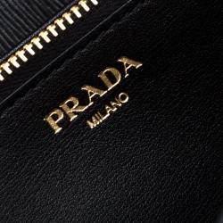 Pre Owned Prada Black Vitello Move Leather Continental Wallet On Chain