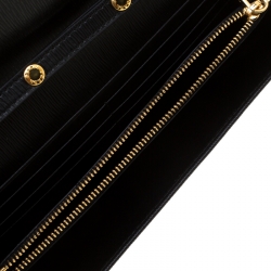Pre Owned Prada Black Vitello Move Leather Continental Wallet On Chain