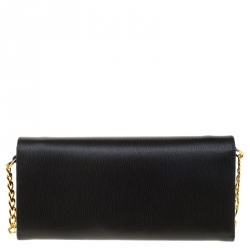 Pre Owned Prada Black Vitello Move Leather Continental Wallet On Chain