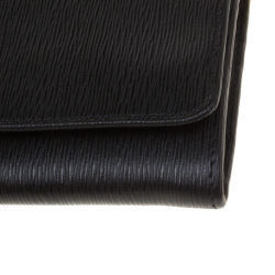 Pre Owned Prada Black Vitello Move Leather Continental Wallet On Chain