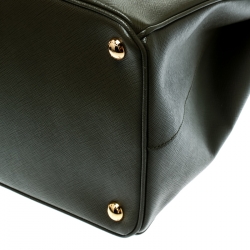 Pre Owned Prada Green Saffiano Lux Leather Large Double Zip Tote