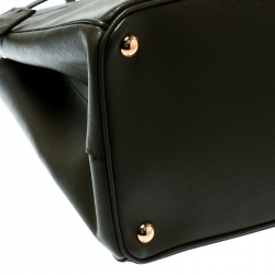 Pre Owned Prada Green Saffiano Lux Leather Large Double Zip Tote