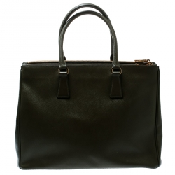 Pre Owned Prada Green Saffiano Lux Leather Large Double Zip Tote