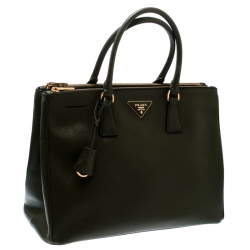 Pre Owned Prada Green Saffiano Lux Leather Large Double Zip Tote