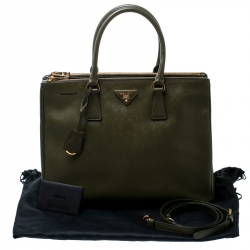 Pre Owned Prada Green Saffiano Lux Leather Large Double Zip Tote