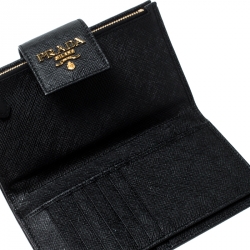 Pre Owned Prada Black Saffiano Metal Leather Continental Wallet