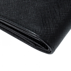 Pre Owned Prada Black Saffiano Metal Leather Continental Wallet