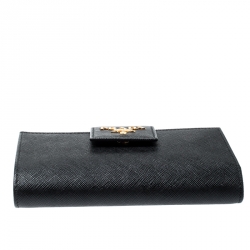 Pre Owned Prada Black Saffiano Metal Leather Continental Wallet