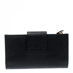 Pre Owned Prada Black Saffiano Metal Leather Continental Wallet