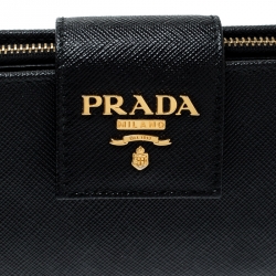 Pre Owned Prada Black Saffiano Metal Leather Continental Wallet