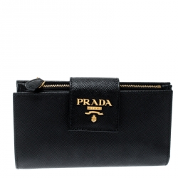 Pre Owned Prada Black Saffiano Metal Leather Continental Wallet