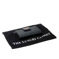 Pre Owned Prada Black Saffiano Metal Leather Continental Wallet