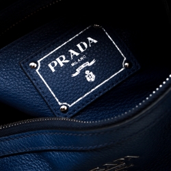 Prada Blue Leather Front Zip Convertible Bowler Bag
