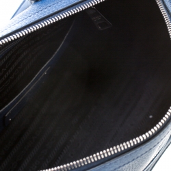 Prada Blue Leather Front Zip Convertible Bowler Bag
