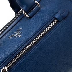 Prada Blue Leather Front Zip Convertible Bowler Bag
