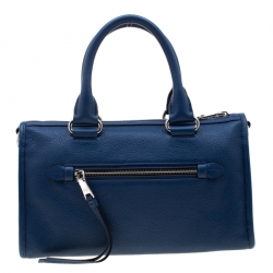 Prada Blue Leather Front Zip Convertible Bowler Bag