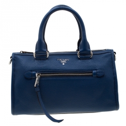 Prada Blue Leather Front Zip Convertible Bowler Bag