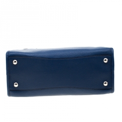 Prada Blue Leather Front Zip Convertible Bowler Bag