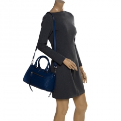 Prada Blue Leather Front Zip Convertible Bowler Bag