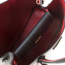 Pre Owned Prada Black Saffiano Cuir Leather Medium Double Handle Tote