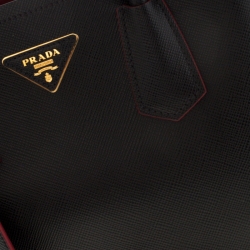 Pre Owned Prada Black Saffiano Cuir Leather Medium Double Handle Tote