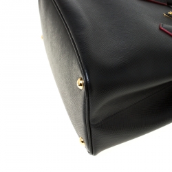 Pre Owned Prada Black Saffiano Cuir Leather Medium Double Handle Tote
