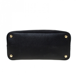 Pre Owned Prada Black Saffiano Cuir Leather Medium Double Handle Tote