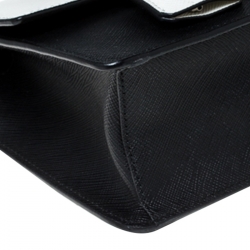 Pre Owned  Prada White/Black Saffiano Leather Pattina Bianco Shoulder Bag