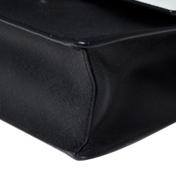 Pre Owned  Prada White/Black Saffiano Leather Pattina Bianco Shoulder Bag