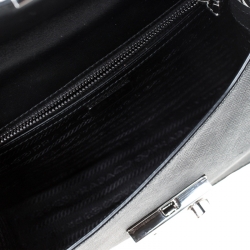 Pre Owned  Prada White/Black Saffiano Leather Pattina Bianco Shoulder Bag