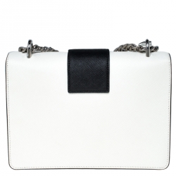 Pre Owned  Prada White/Black Saffiano Leather Pattina Bianco Shoulder Bag