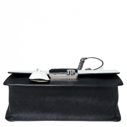 Pre Owned  Prada White/Black Saffiano Leather Pattina Bianco Shoulder Bag