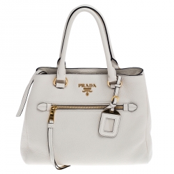 Pre Owned Prada White Vitello Leather Phenix Tote