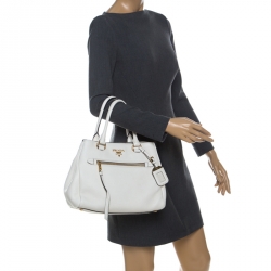 Pre Owned Prada White Vitello Leather Phenix Tote