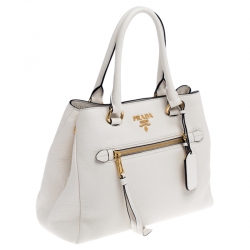 Pre Owned Prada White Vitello Leather Phenix Tote