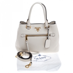 Pre Owned Prada White Vitello Leather Phenix Tote