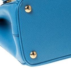 Pre Owned Prada Blue Saffiano Leather Small Double Zip Tote