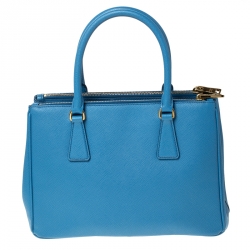 Pre Owned Prada Blue Saffiano Leather Small Double Zip Tote