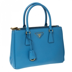 Pre Owned Prada Blue Saffiano Leather Small Double Zip Tote