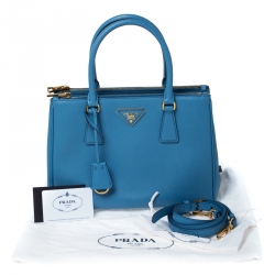 Pre Owned Prada Blue Saffiano Leather Small Double Zip Tote
