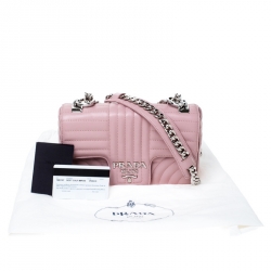 Pre Owned Prada Pink Diagramme Leather Small Flap Crossbody Bag