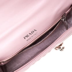 Pre Owned Prada Pink Diagramme Leather Small Flap Crossbody Bag