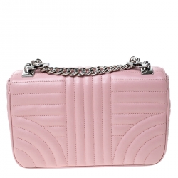 Pre Owned Prada Pink Diagramme Leather Small Flap Crossbody Bag