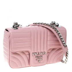Pre Owned Prada Pink Diagramme Leather Small Flap Crossbody Bag