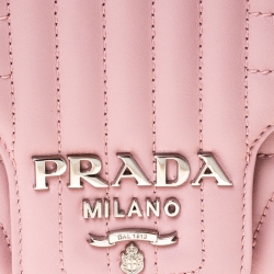 Pre Owned Prada Pink Diagramme Leather Small Flap Crossbody Bag