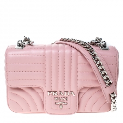 Pre Owned Prada Pink Diagramme Leather Small Flap Crossbody Bag