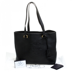 Pre Owned Prada Black Vitello Leather Shopper Tote
